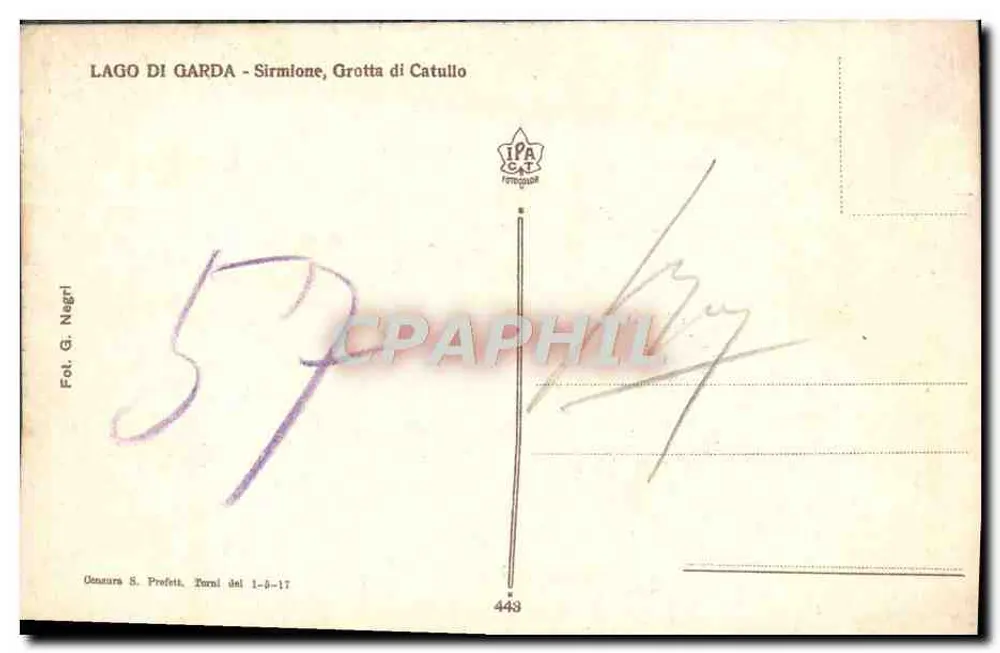 Lago di Garda - Sirmione, Grotta di Catullo — Verleger Fot. G. Nagri, n° 443 - Rückseite