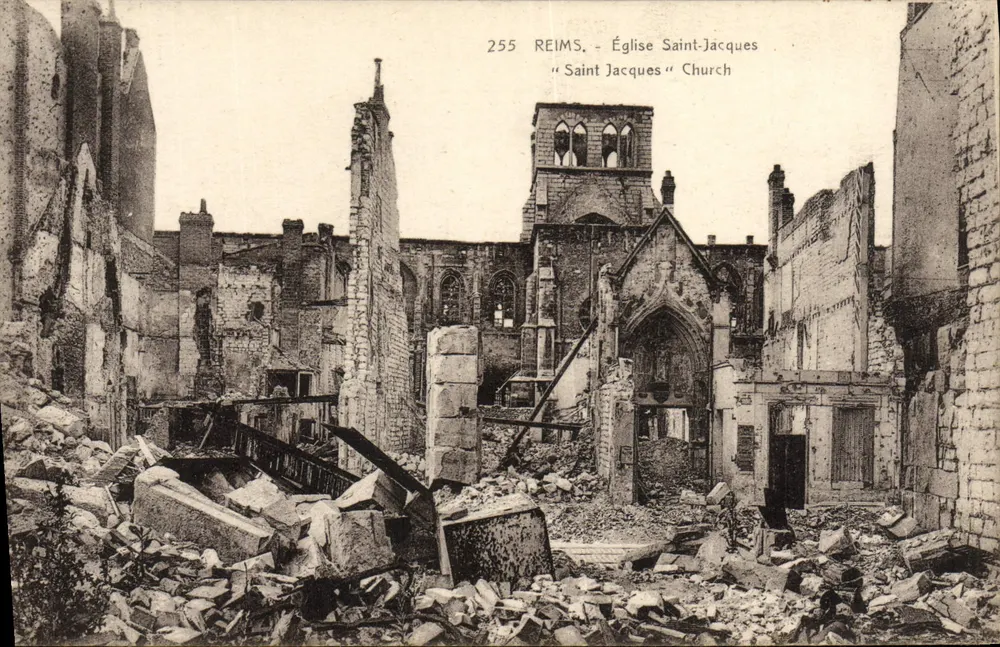 Reims - Igreja de São Jacó — ruínas após guerra — editor Reims-Catedral, n° 255 - Frente
