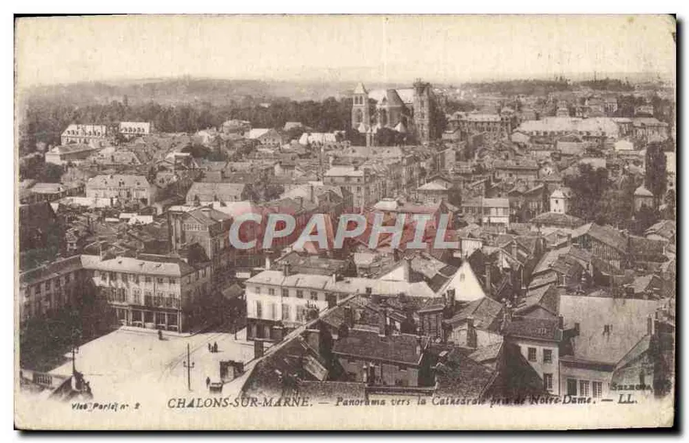 Chalons-sur-Marne — Panorama in Richtung der Kathedrale nahe Notre-Dame — SHERONA, LL, Ansicht Paris Nr. 2 - Vorderseite