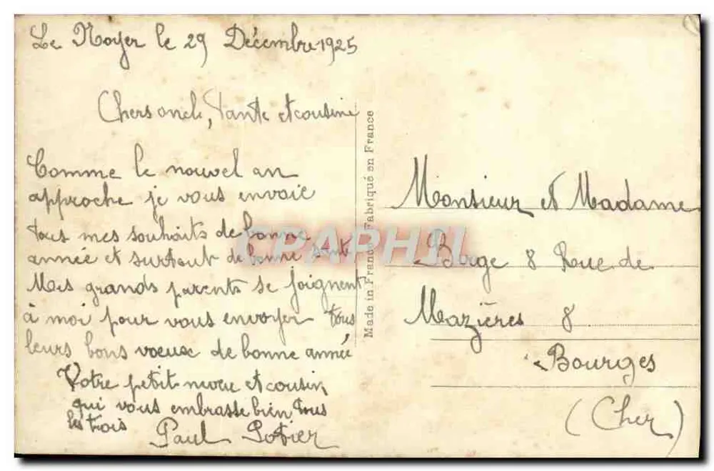 Buquê de flores e livro aberto — Boa Ano — DÉDÉ, Paris, n° 1136 - Verso