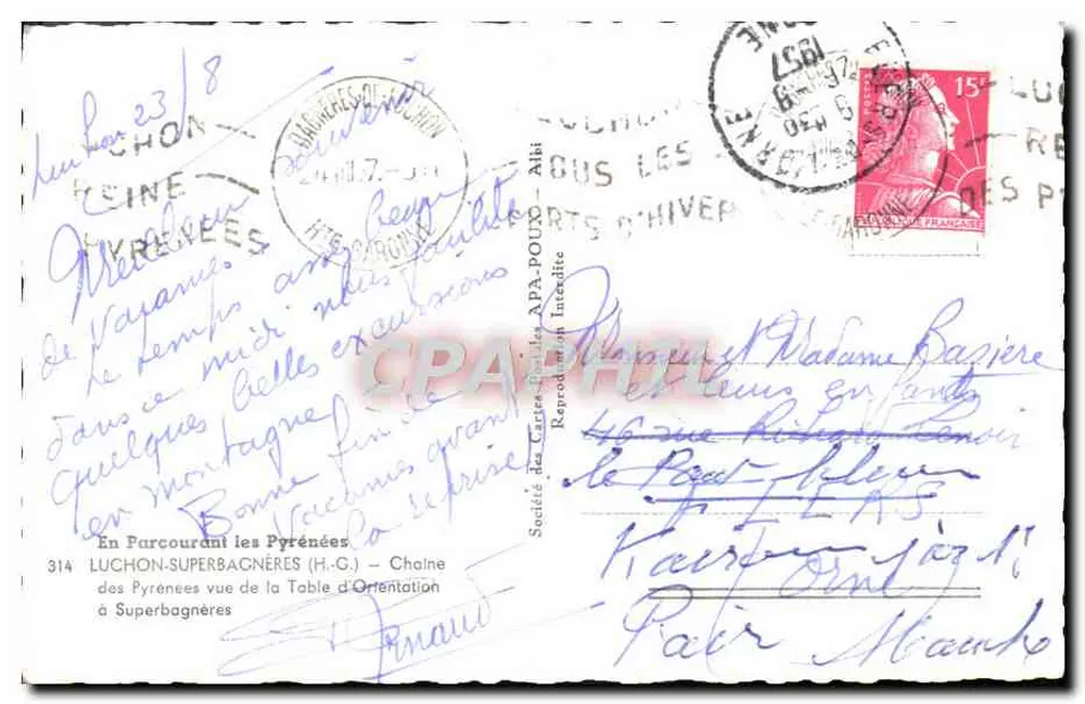 Ausblick auf die Pyrenäen — Superbagnères — Société des Cartes Postales APA-POUX - Rückseite