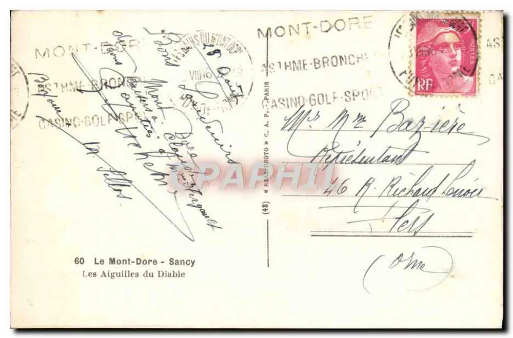 Les Aiguilles du Diable — Mont-Dore — éditeur G. A. P. Paris, n° 60 - Verso