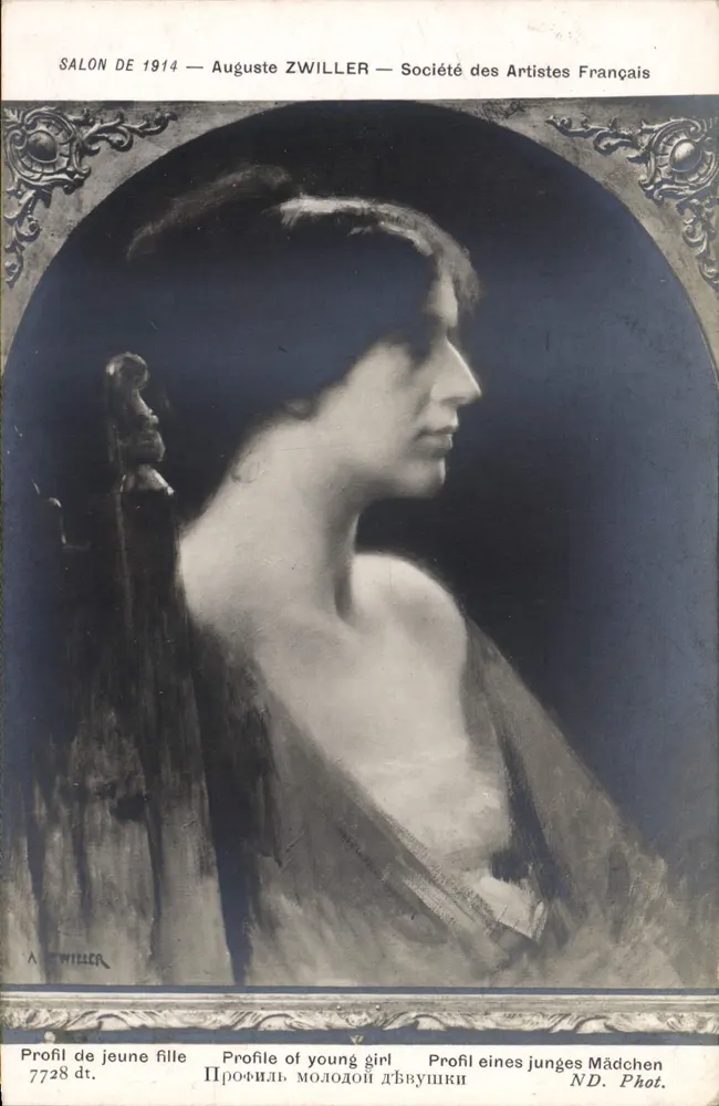 Profil einer jungen Frau — Salon von 1914 — Auguste Zwiller — Gesellschaft der französischen Künstler — n° 7728 dt. - Vorderseite