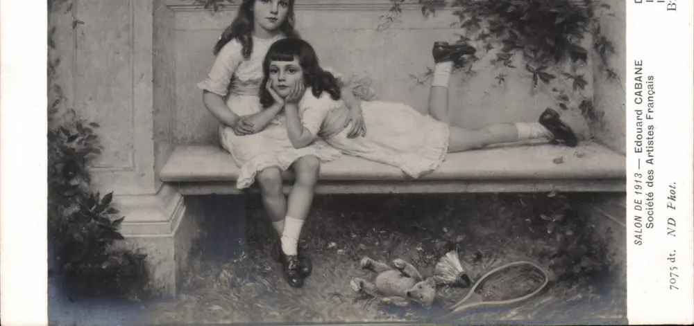 Zwei junge Mädchen auf einer Bank — Salon de 1913 — Édouard Cabane, Société des Artistes Français - Vorderseite