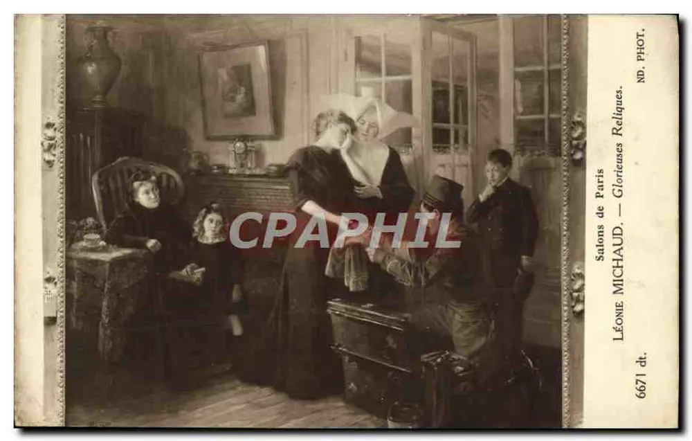 Familie im Salon — intime Szene — Salons de Paris, Léone Michaud, n° 6671 - Vorderseite