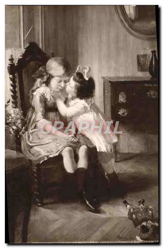 Zwei junge Mädchen in einem Innenraum — Salon de 1914 — Société des Artistes Français - Vorderseite