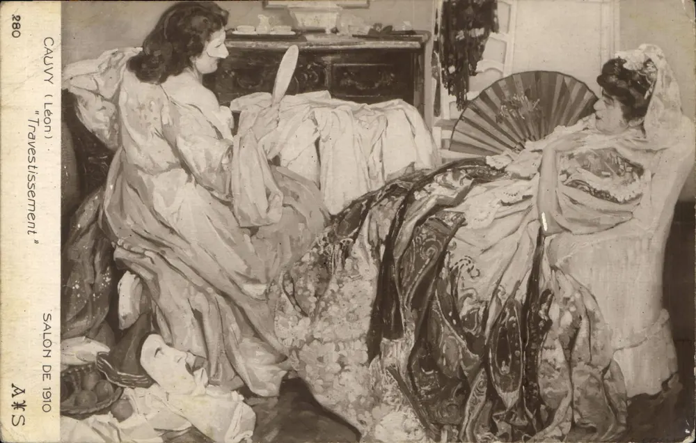 Zwei Frauen in Abendkleidern — Szenenwechsel — Werk von Léon Calvy, Salon 1910, n°280 - Vorderseite