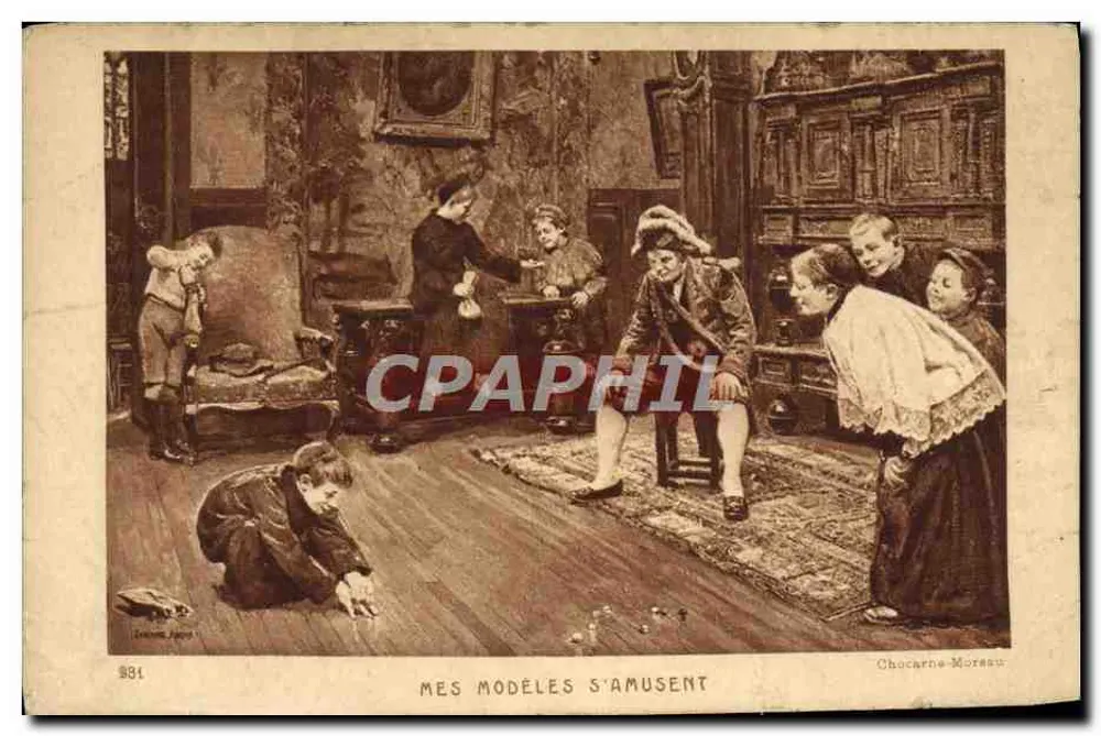 Enfants s'amusant — scène intérieure — Chocarne-Moreau, n° 981 - Frente