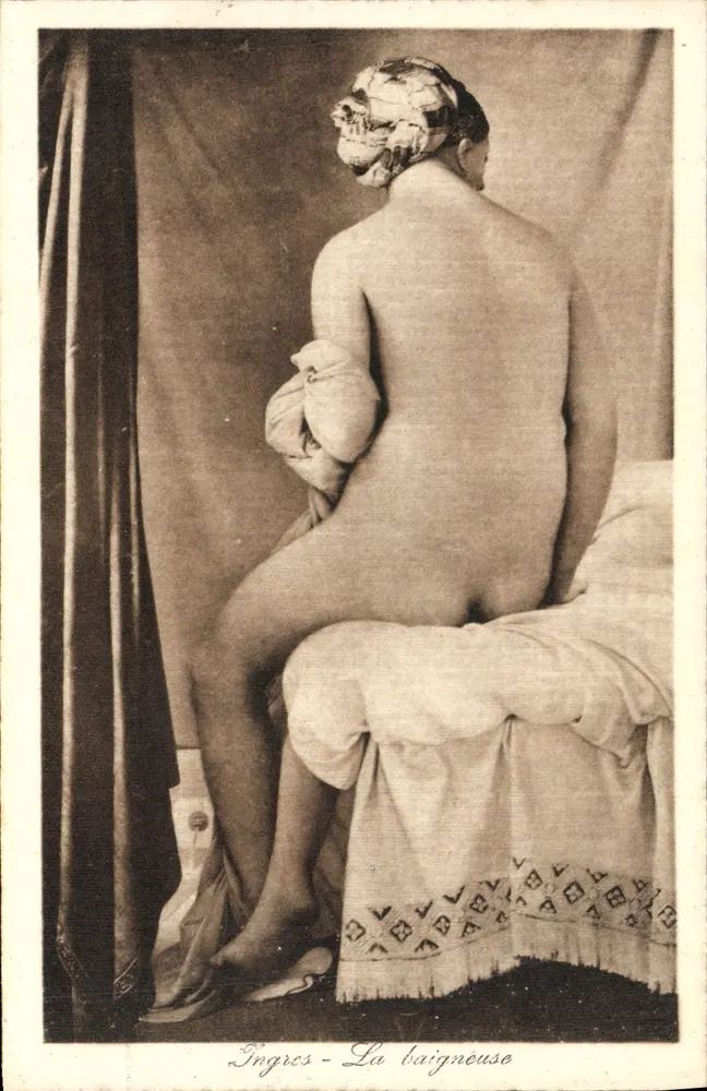 Ingres - Kąpielanka — reprodukcja z oryginalnej pracy — wydawca Allinari, nr 4475 - Awers