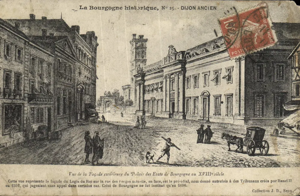 Dijon ancien — Vue de la façade extérieure du Palais des États de Bourgogne au XVIIIe siècle — La Bourgogne historique, N° 25, Dijon ancien - Vorderseite