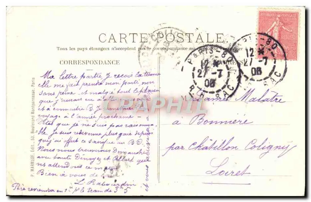 Paris — Nouvelle gare d'Orléans — Quai d'Orsay — P. Markuse Edit. 357 - Rückseite