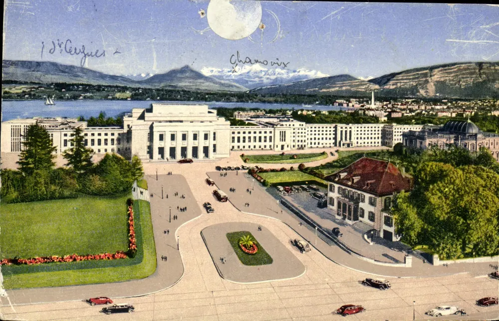 Genf — Palast der Nationen und der Mont-Blanc — Edition Jaeger - Vorderseite