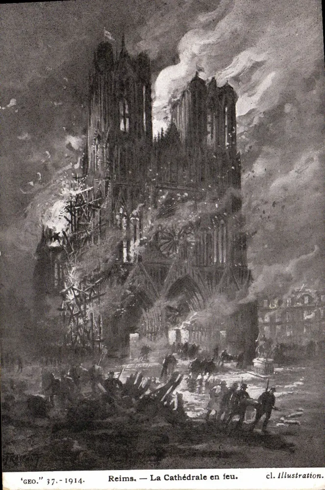 Reims — Die brennende Kathedrale — Illustration, 'GEO' 37-1914 - Vorderseite