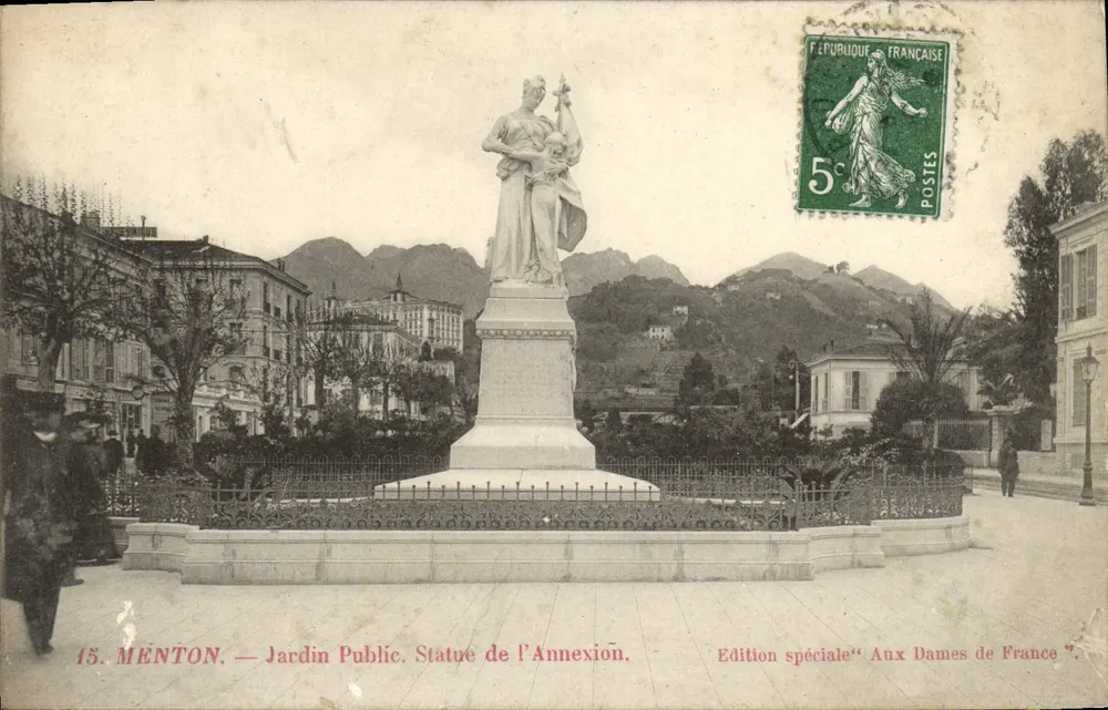 Menton — Jardim Público. Estátua da Anexação — Edição especial 'Aux Dames de France' - Frente