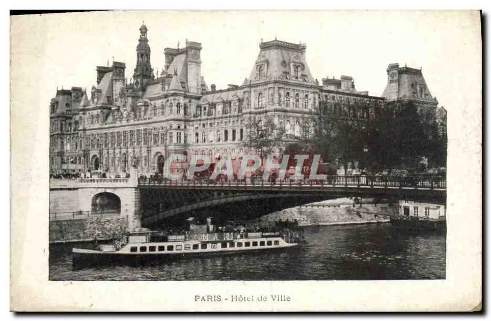 Parijs - Stadhuis — uitzicht met boot op de Seine — onbekende uitgever - Voorkant