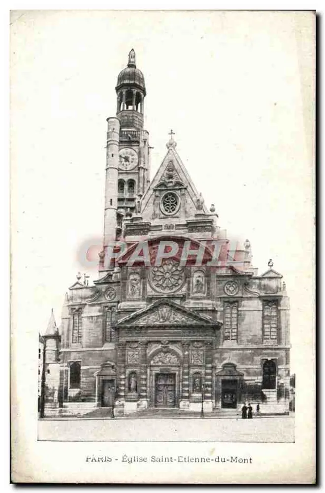 Paris - Kirche Saint-Etienne-du-Mont — Ansicht des Gebäudes mit Turm und verziertem Portal — Verlag nicht sichtbar - Vorderseite