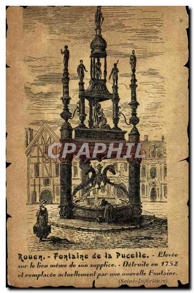 Rouen - Fontaine da Pucelle — Erguida em 1752, destruída em 1752, substituída por uma nova fonte — Seine-Inférieure - Frente