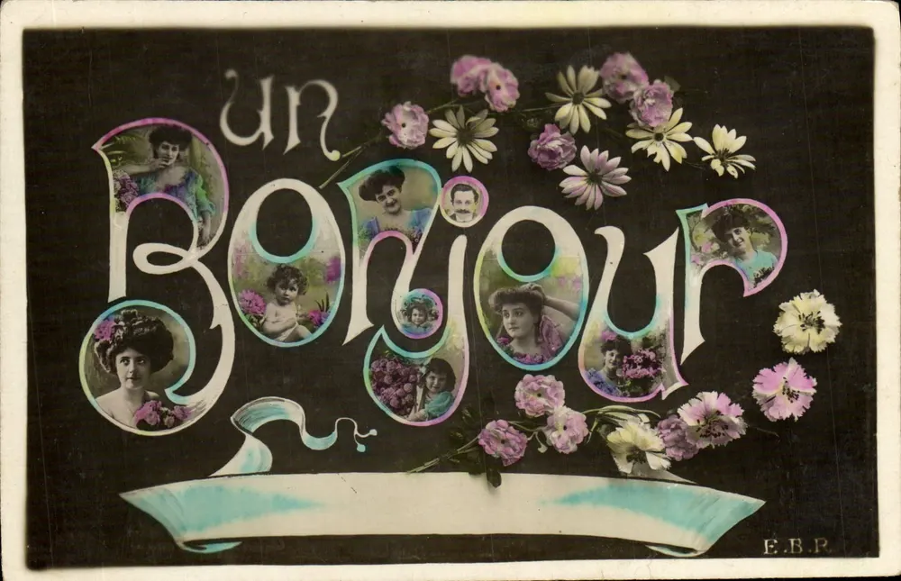 Um Bom Dia — Carte postale decorativa com retratos — E.B.P. - Frente