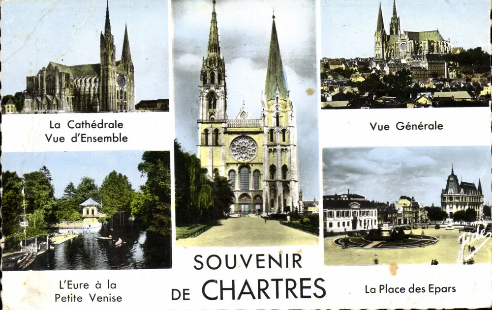 Chartres — Cathédrale, vue d'ensemble, place des Epars, vue générale — J. Doreau, Éditeur Chartres - Frente