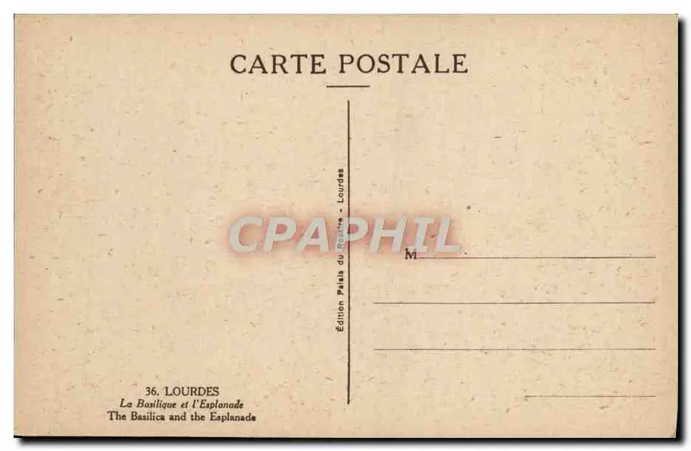 Lourdes — A Basílica e a Esplanada — Edição Palais du Rosière, n° 36 - Verso