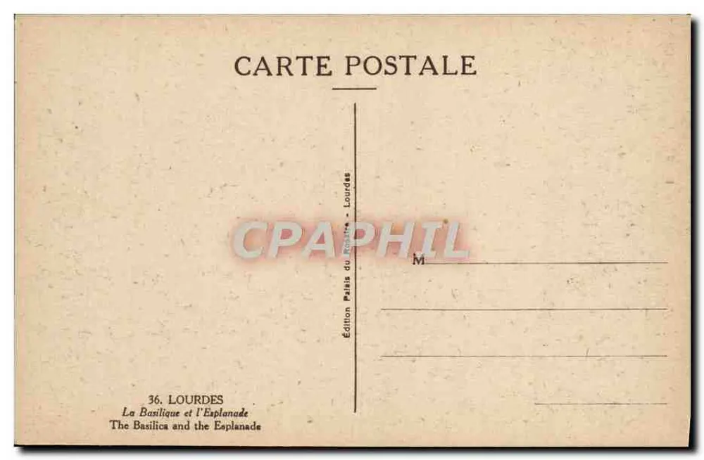Lourdes — A Basílica e a Esplanada — Edição Paris du Nord - Verso