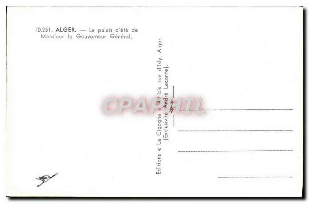 Alger — Das Sommerpalais von Herrn dem Gouverneur General — Editions « La Cigogne » - Rückseite