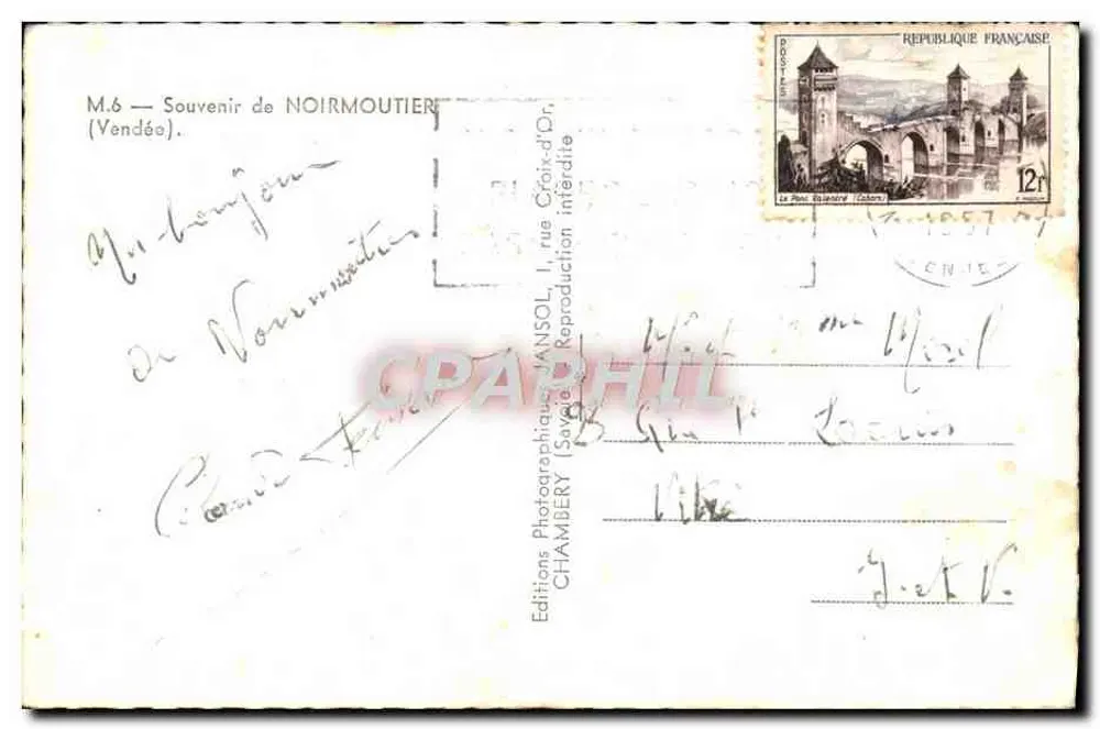 Noirmoutier — Lembrança de Noirmoutier — Edições Fotográficas ANSOL, Chambéry - Verso