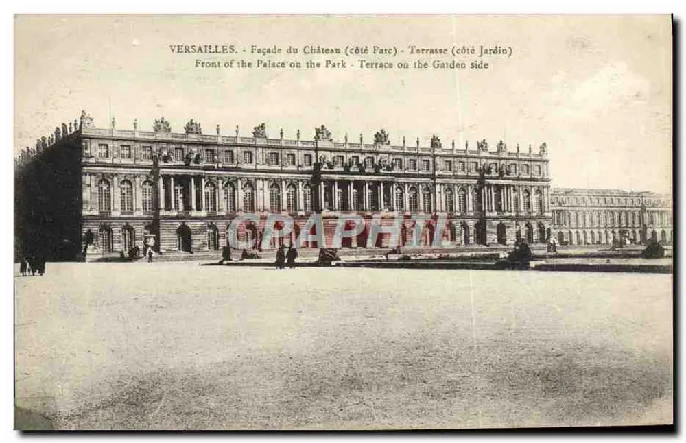 Versailles — Facha da Cidade da Versailles (lado do Parque) — Terraço (lado do Jardim) — Edição Costé, Versailles - Frente