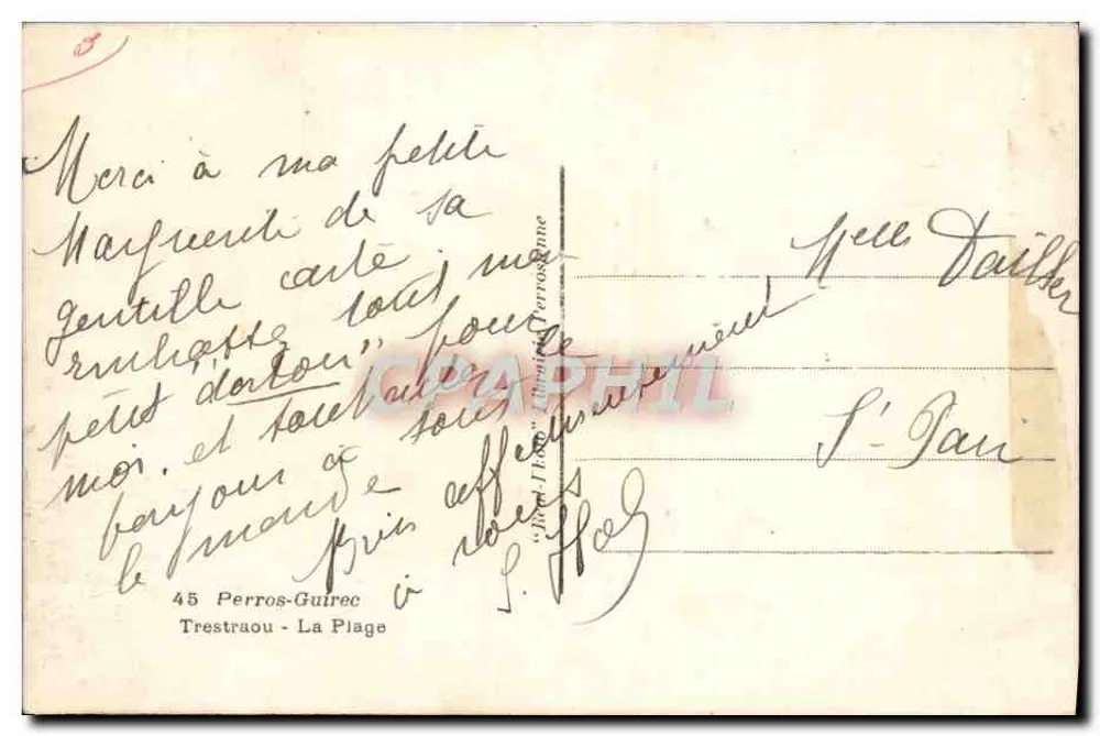 Vista da praia de Trestreau - A Praia — editor C.A.B. — número de série não visível - Verso