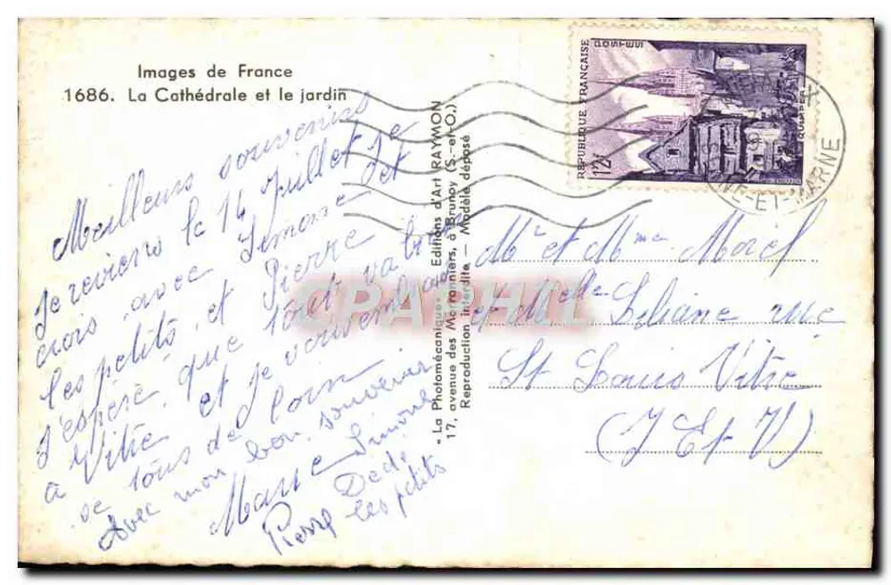 Meaux — Catedral y jardín — Ediciones de Arte Raymon, Brunoy - Reverso
