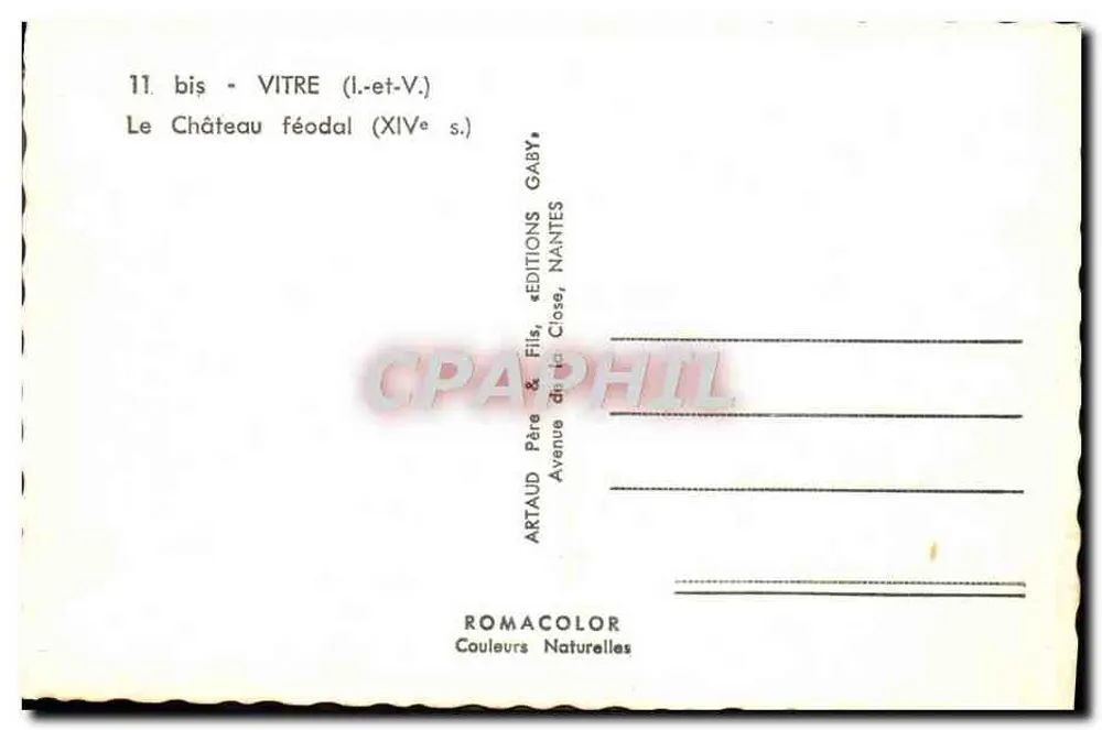 Castelo feudal de Gaby — Vitre (Ille-et-Vilaine) — Éditions Gaby, Nantes - Verso