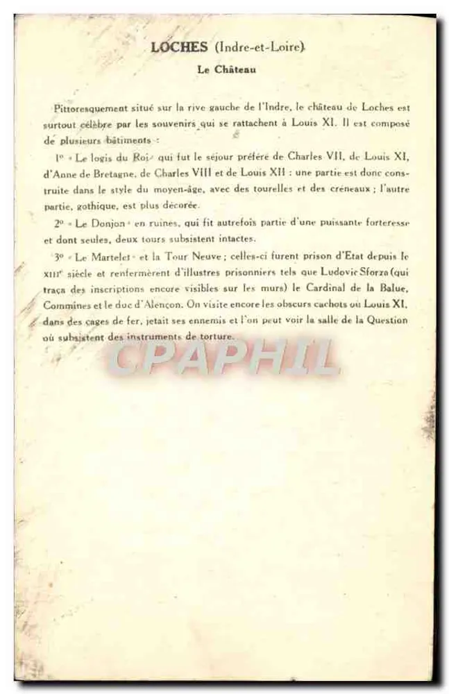 Loches (Indre-et-Loire) — Le Château — éditeur Solution Pautaubeerge, 1e Série - Verso