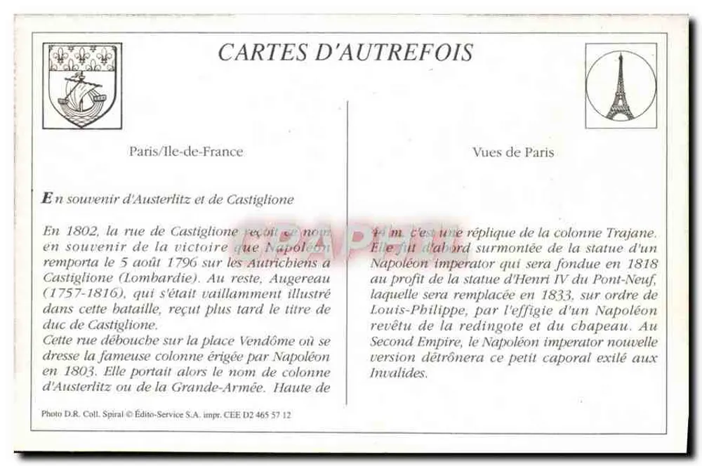 PARIS — La Rue Castiglione und die Vendôme-Säule — LL. - Rückseite