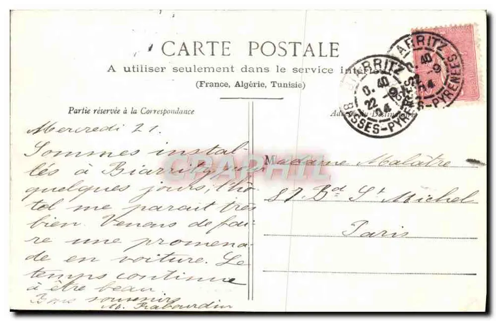 Biarritz - Panoramablick auf den Rocher de la Vierge während des Sturms — Eug. Pacault, Verleger-Fotograf, Biarritz - Rückseite