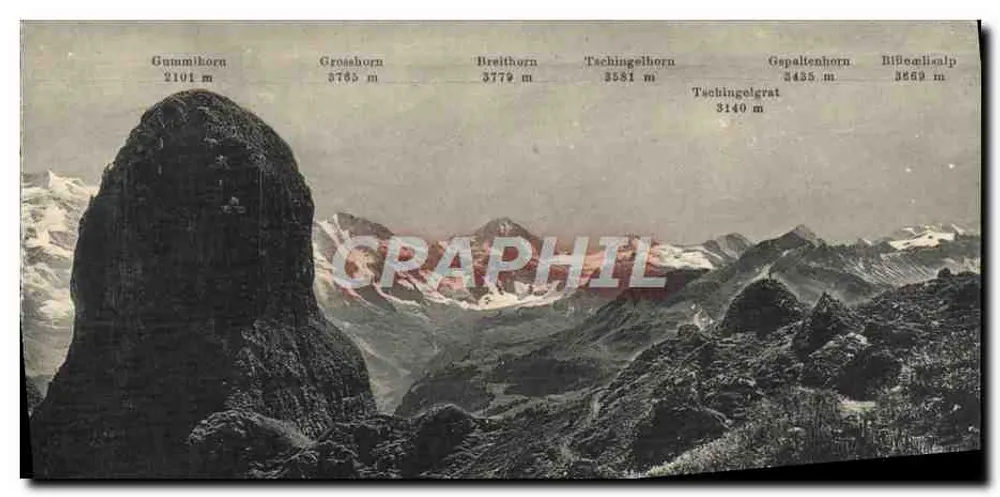 Vista das Alpes — picos do Täschental — editor desconhecido, número de série não visível - Frente