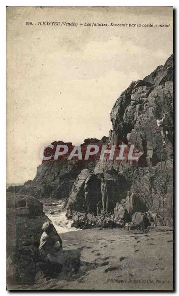 Ile-d'Yeu (Vendée) — Die Klippen. Abstieg mit Seil — Verlag: Philippe Dugas et Cie, Nantes - Vorderseite