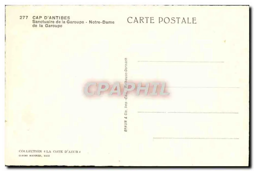 Notre-Dame de la Garoupe — Sanctuaire de la Garoupe — éditeur BRAUN & Cie, Imp. Dornach - Verso