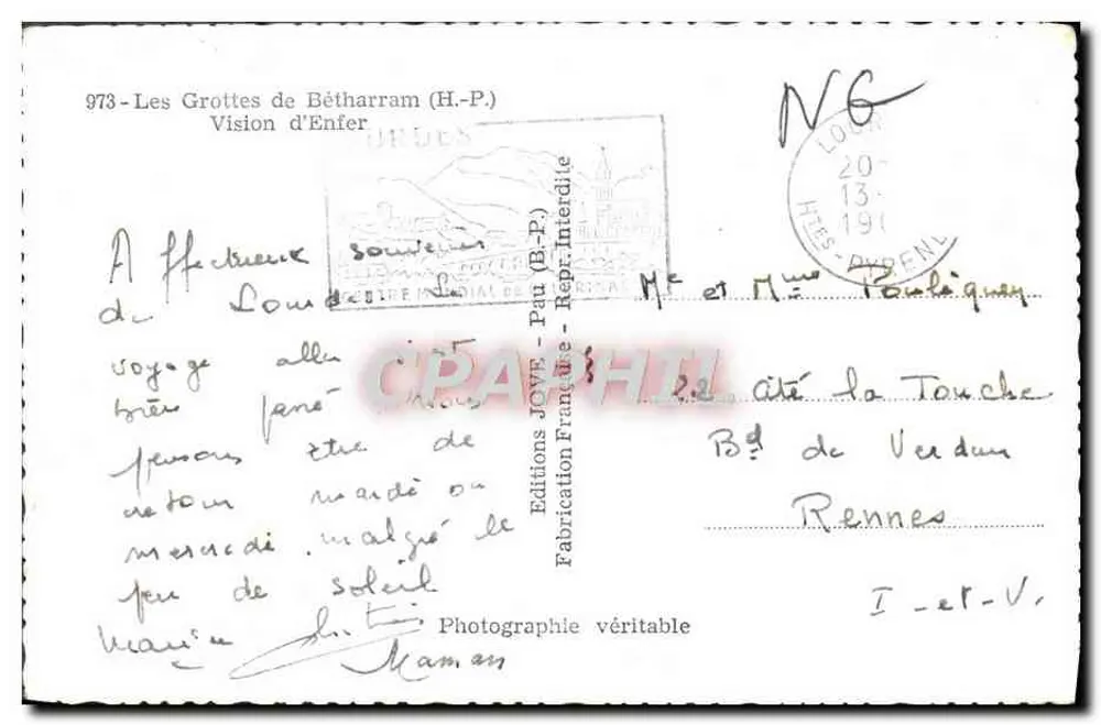 As Grutas de Bétharram (H.-P.) — Visão do Inferno — Edições JOVE - Paris - Verso