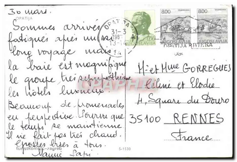 Опатия — панорамный вид и пляж — издатель неизвестен, № серии S-1530 - Оборотная сторона