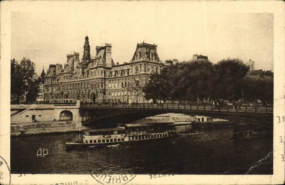 Hôtel de Ville von Paris — Blick auf die Seine und die Brücke — Verlag AP BRIEUC - Vorderseite
