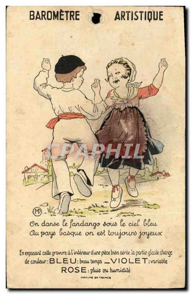 Deux enfants dansant le fandango — Baromètre artistique — Imprimé en France - Frente