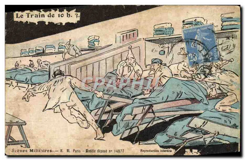 Scènes Militaires — Le Train de 10 h. 3. — E. R. Paris — Modèle déposé n° 14877 - Frente