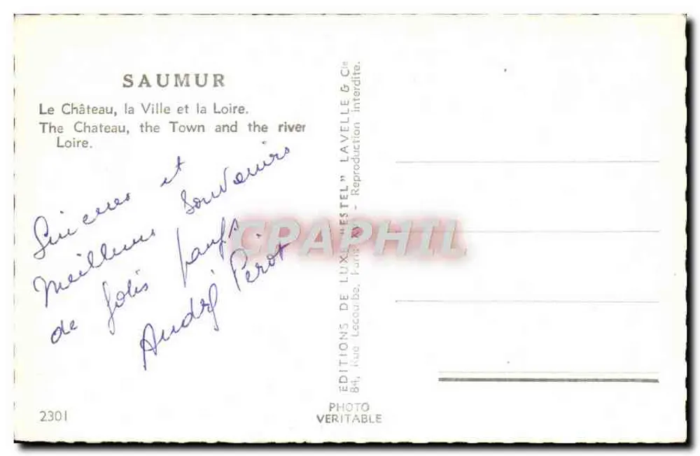 Saumur — Das Schloss, die Stadt und die Loire — Verlag Estel, Nr. 2301 - Rückseite