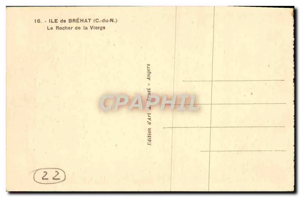 Ilha de Bréhat (C.-du-N.) — O Rochedo da Virgem — Edição de Arte Brueil - Angers - Verso