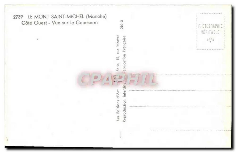 Mont Saint-Michel — Westseite — Blick auf den Couesnon — Les Éditions d'Art, Paris - Rückseite