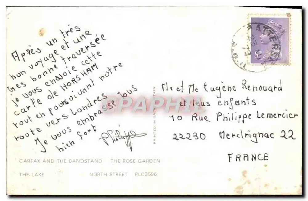 Horsham — vista panorâmica — Carfax e o Bandstand, Jardim das Rosas, Lago, Rua do Norte — editor PLC3596 - Verso