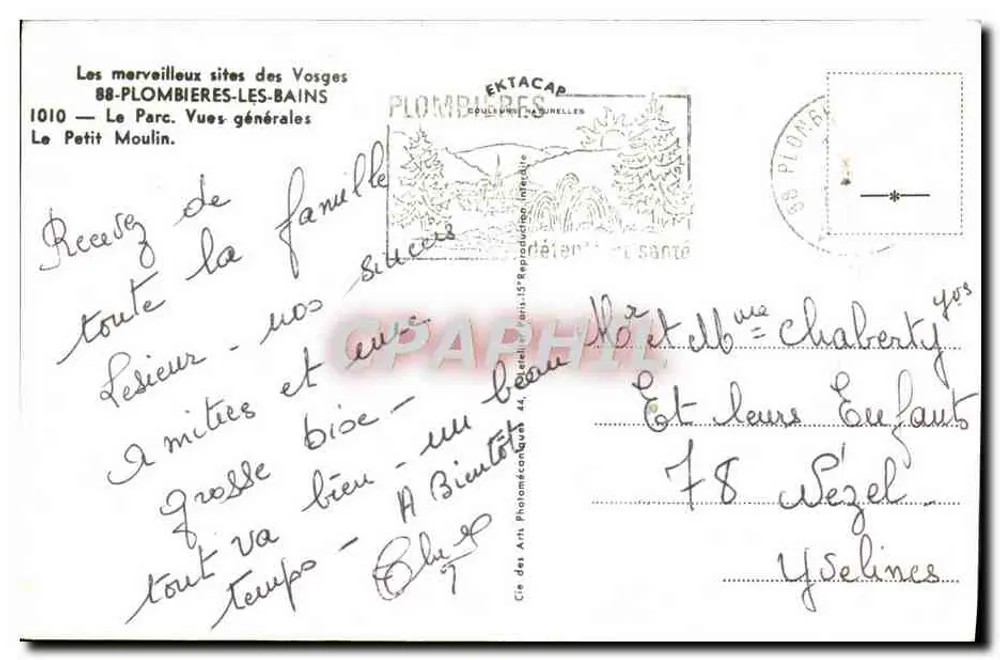 Plombières-les-Bains — Allgemeiner Blick und Le Petit Moulin — Verlag: Cie des Arts Phanamécaniques - Rückseite