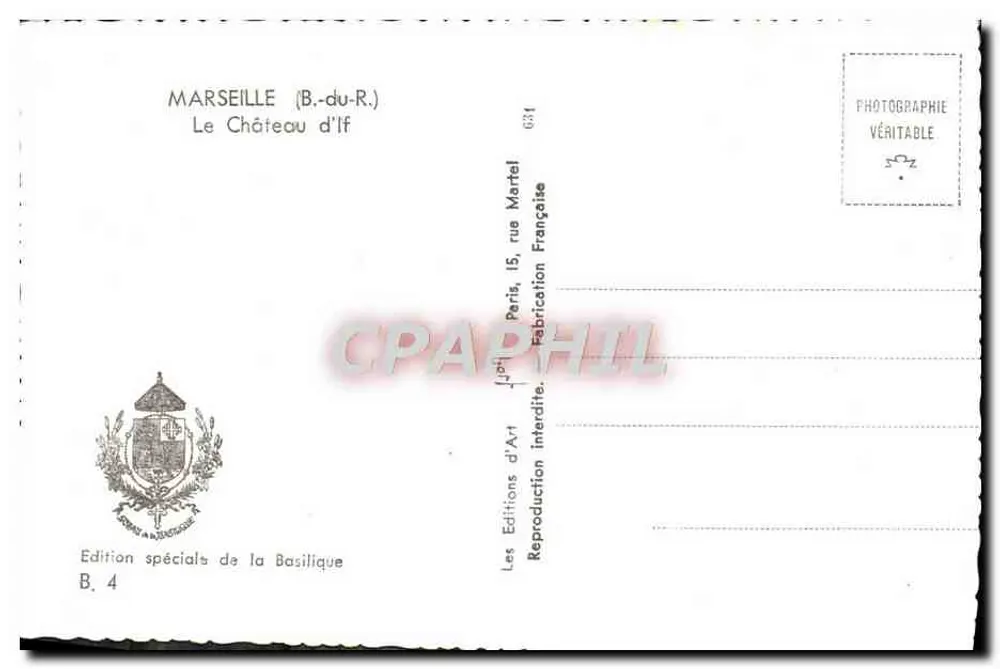 O Castelo de If — Marselha (B.-du-R.) — Edição especial da Basílica, B. 4 - Verso