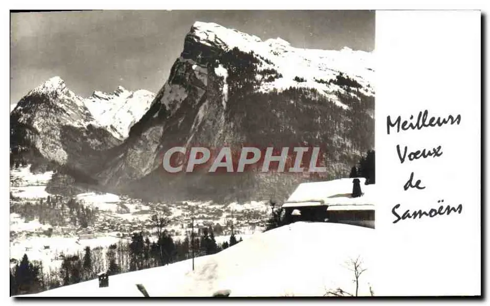 Vista de Samoëns — montanhas nevadas — editor desconhecido, número de série não visível - Frente