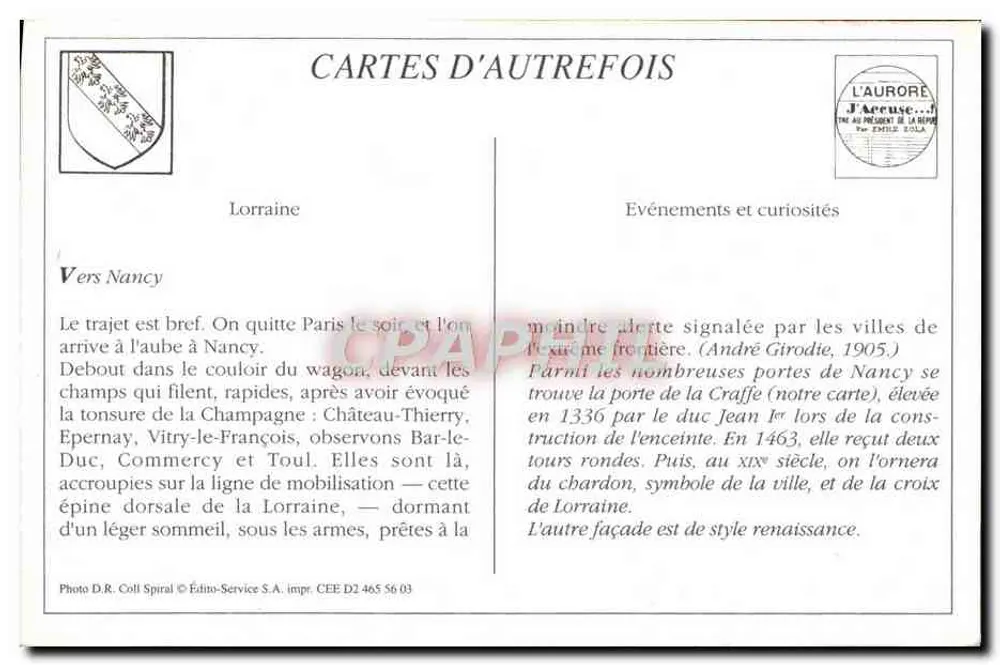 NANCY — Porta de la Craffe — Cartas de outrora, editor CEE - Verso